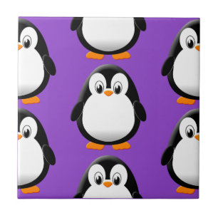 Azulejo De Cerâmica Pinguim Gordo Fofo com Estampa Roxa