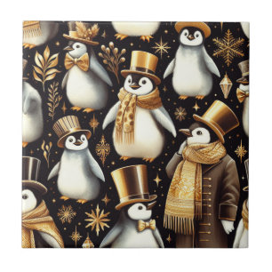 Azulejo De Cerâmica Pinguim preto e Ouro