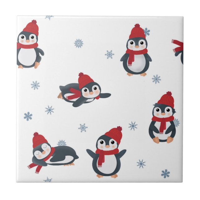 Azulejo De Cerâmica Pinguins Cutes Pássaros Invernos Aves Árcticas Cri (Frente)