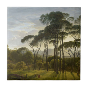 Azulejo De Cerâmica Pinhos de guarda-chuva italianos da paisagem por
