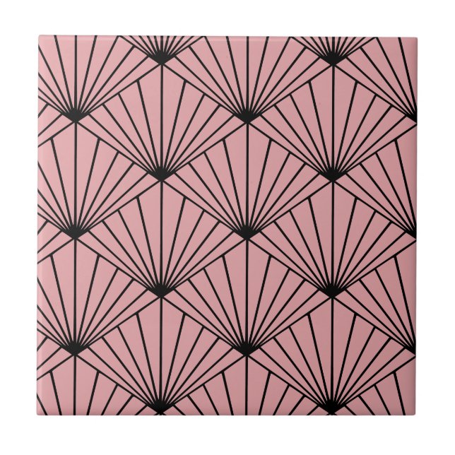 Azulejo De Cerâmica Pink Art Deco Oriental Fan Patterno (Frente)