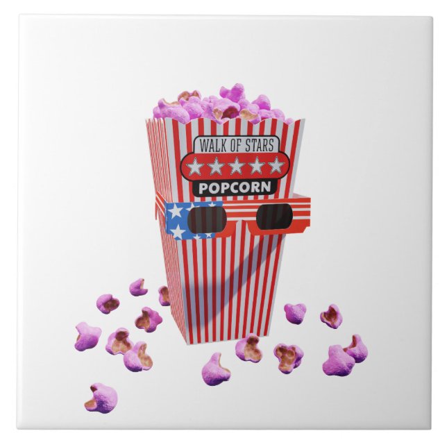 Azulejo De Cerâmica Pink Candy Popcorn and 3D Movie glasses (Frente)