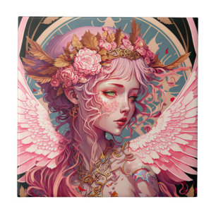 Azulejo De Cerâmica Pink Fairy Angel Fantasy Art
