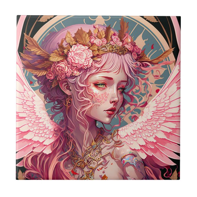 Azulejo De Cerâmica Pink Fairy Angel Fantasy Art (Frente)