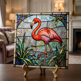 Azulejo De Cerâmica Pink Flamingo Tropical Faux Stained Glass Mosaic