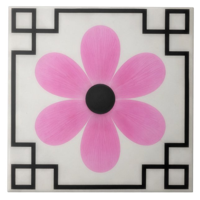 Azulejo De Cerâmica Pink Flower Decorative Tile Trivet (Frente)