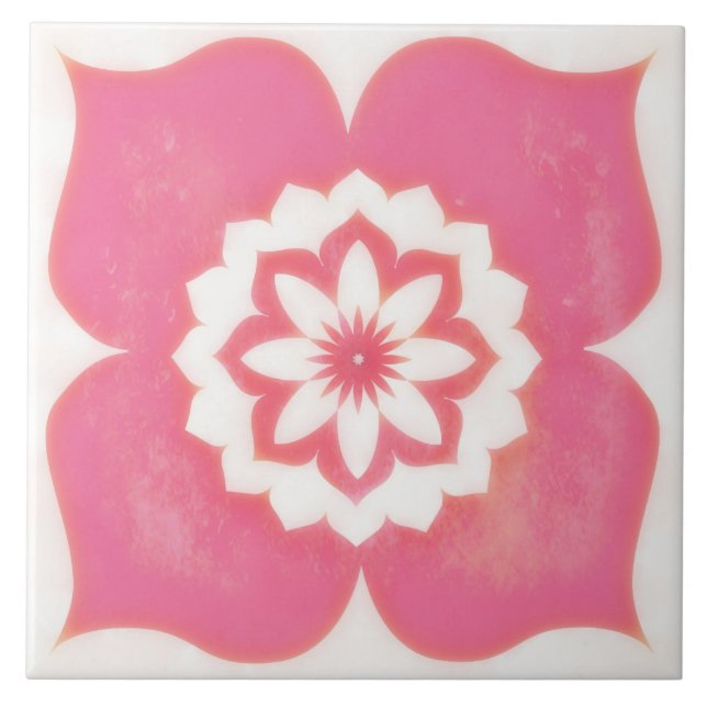 Azulejo De Cerâmica Pink Flower Symbol Decorative Tile Square (Frente)
