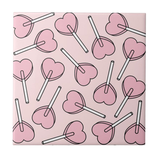 Azulejo De Cerâmica Pink Lollipops, Heart Lollipops, Lollipop Pattern (Frente)