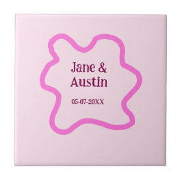 Azulejo De Cerâmica Pink pastel retro wedding border frame name date