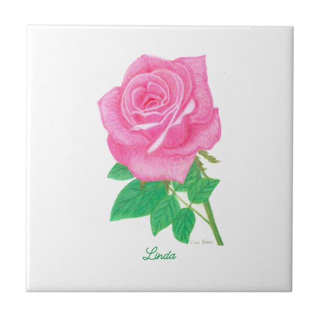 Azulejo De Cerâmica Pink Rose Ceramic Tile With Text (Frente)