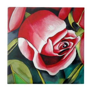 Azulejo De Cerâmica Pink Rosebud aquarela pintura a cores flor