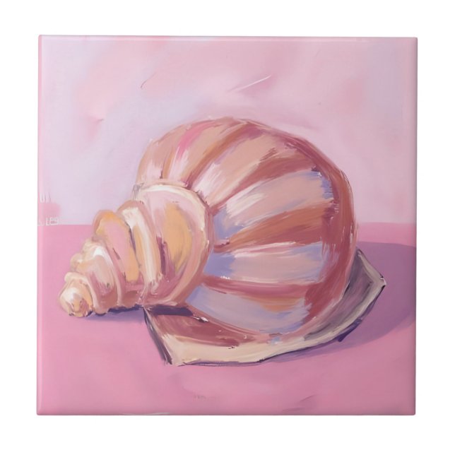 Azulejo De Cerâmica Pink Seashell | Coastal Ocean Watercolor Painting (Frente)