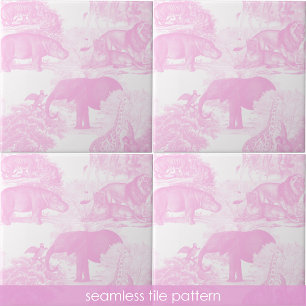 Azulejo De Cerâmica Pink Toile Jungle Animal Safari Padrão sem Sede