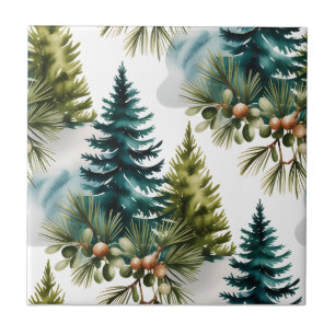 Azulejo De Cerâmica Pino de Aquarela Padrão Elegante Inverno