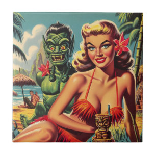 Azulejo De Cerâmica Pino para cima do Vintage Tiki