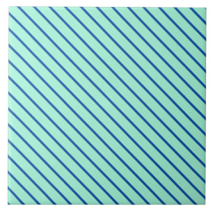 Azulejo De Cerâmica Pinstripes diagonais - aqua e marinho