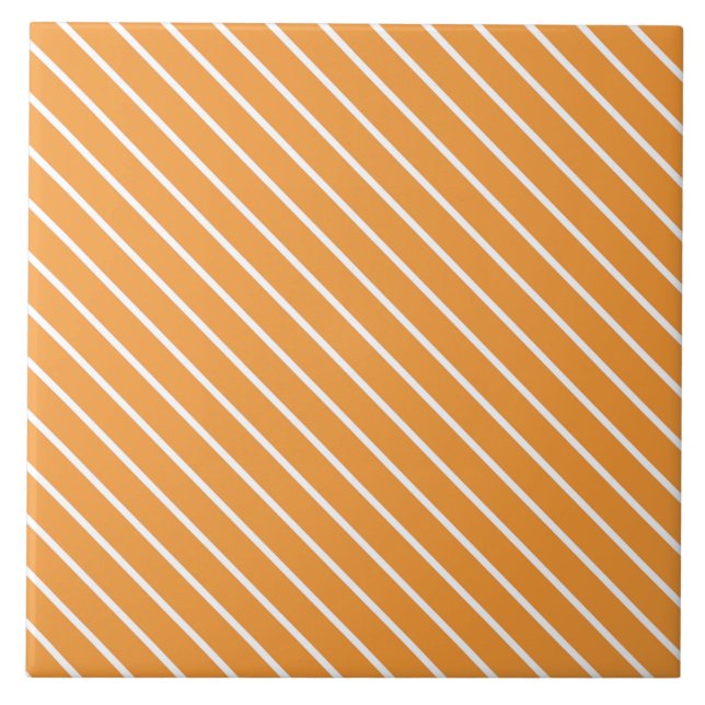 Azulejo De Cerâmica Pinstripes diagonais - laranja e branco (Frente)