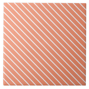 Azulejo De Cerâmica Pinstripes diagonais - laranja e branco de coral
