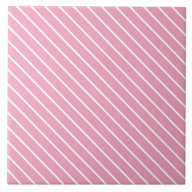 Azulejo De Cerâmica Pinstripes diagonais - rosa-shell e branco (Frente)