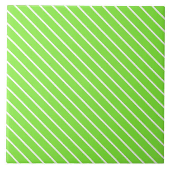 Azulejo De Cerâmica Pinstripes diagonais - verde limão e branco (Frente)