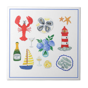 Azulejo De Cerâmica Pintado à Mão com Tema Nantucket