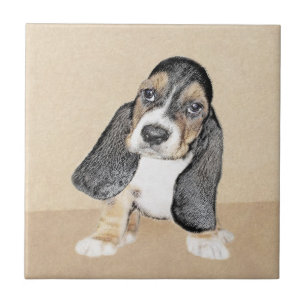 Azulejo De Cerâmica Pintado de Cachorro Basset - Arte Cachorro Origina