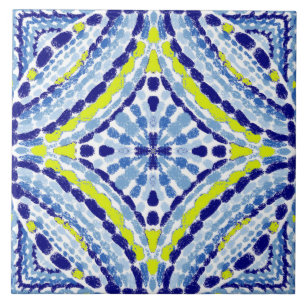 Azulejo De Cerâmica Pintado Mão-Mão Azul-Neon Mediterrâneo