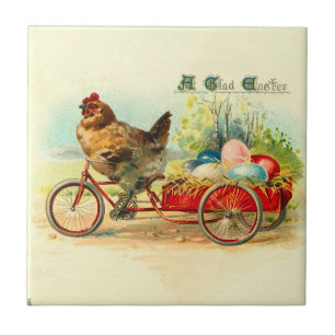 Azulejo De Cerâmica Pintinho de vinheta na Páscoa de bicicleta