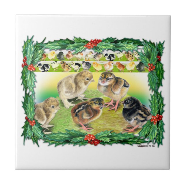 Azulejo De Cerâmica Pintinhos de Natal (Frente)