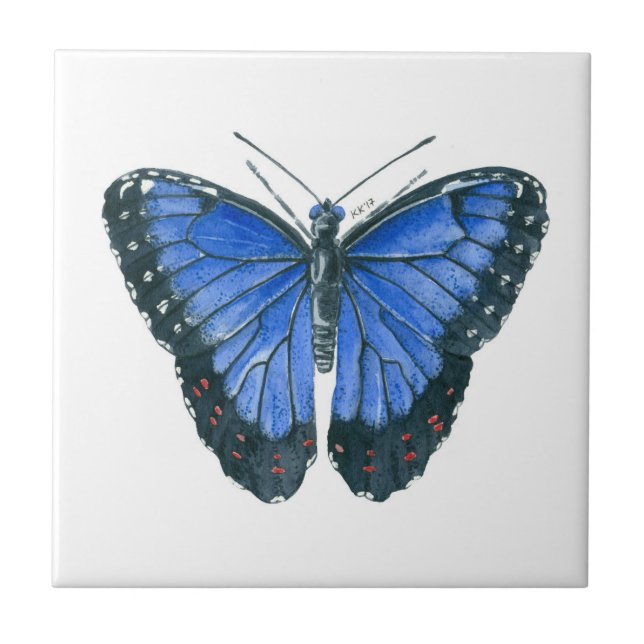 Azulejo De Cerâmica Pintor aquoso da borboleta Azul Morpho (Frente)