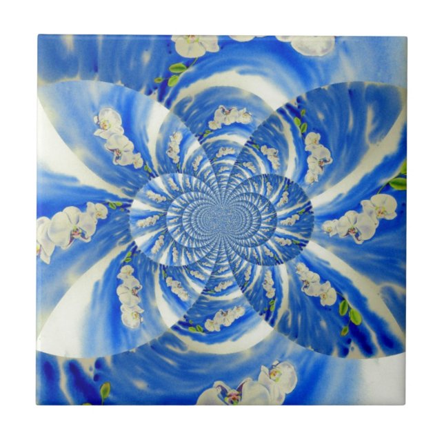 Azulejo De Cerâmica Pintor branco de orquídea elegante (Frente)