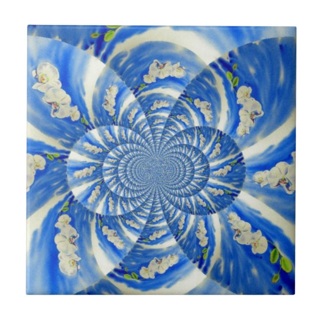 Azulejo De Cerâmica Pintor branco de orquídea elegante (Frente)