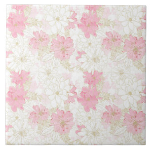 Azulejo De Cerâmica Pintor Floral Dourado e Rosa Elegante