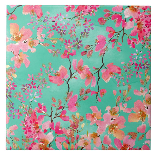 Azulejo De Cerâmica Pintor manual elegante primavera floral (Frente)