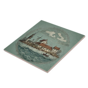 Azulejo De Cerâmica Pintura a óleo das paisagens marítimas n.o 15