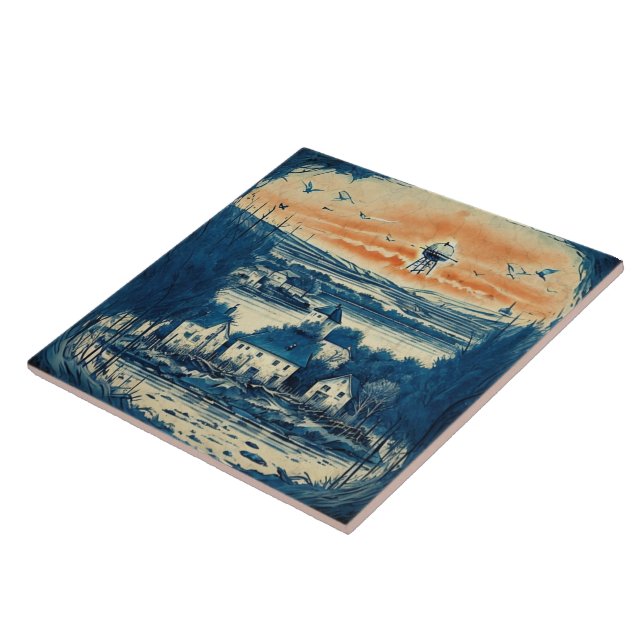 Azulejo De Cerâmica Pintura a óleo em paisagens marítimas n.o 1 (Lateral)