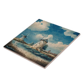 Azulejo De Cerâmica Pintura a óleo em paisagens náuticas n.o 4
