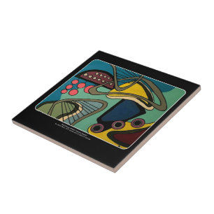 Azulejo De Cerâmica Pintura abstrata aquática modernista de meados do 