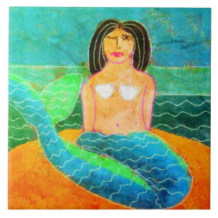 Azulejo De Cerâmica Pintura Abstrata de Sereia Funky
