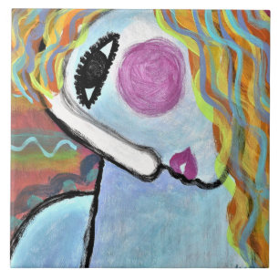 Azulejo De Cerâmica Pintura Abstrata Original de uma Mulher