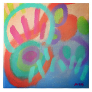 Azulejo De Cerâmica Pintura Acrílica Abstrata Felicidade