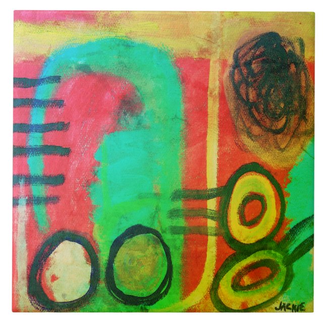 Azulejo De Cerâmica Pintura acrílica Abstrato única (Frente)