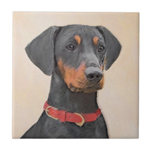 Azulejo De Cerâmica Pintura Alemã Pinscher Pintura Original Arte Anima