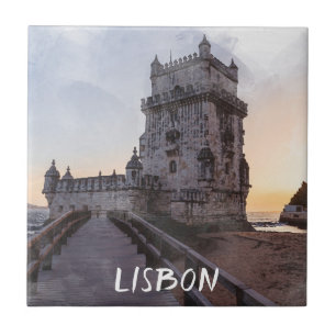Azulejo De Cerâmica Pintura aquosa da torre de Belem no pôr do sol