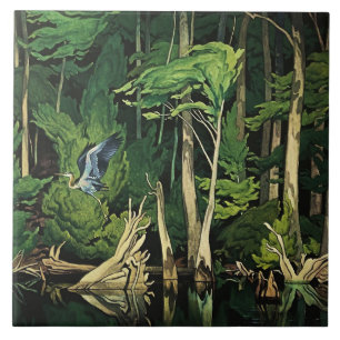 Azulejo De Cerâmica Pintura Canadense de Garça Azul por A J Casson