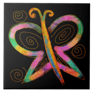 Azulejo De Cerâmica Pintura Colorida de Borboleta Abstrata