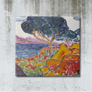 Azulejo De Cerâmica Pintura Colorida de Paisagem Vintage Mountain