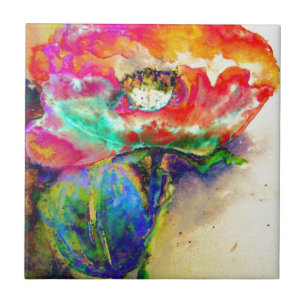 Azulejo De Cerâmica Pintura Colorida de Papoila