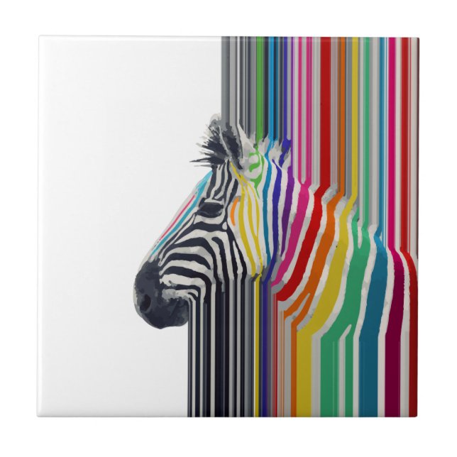 Azulejo De Cerâmica Pintura Colorida de Stripes Zebra Vibrantes (Frente)