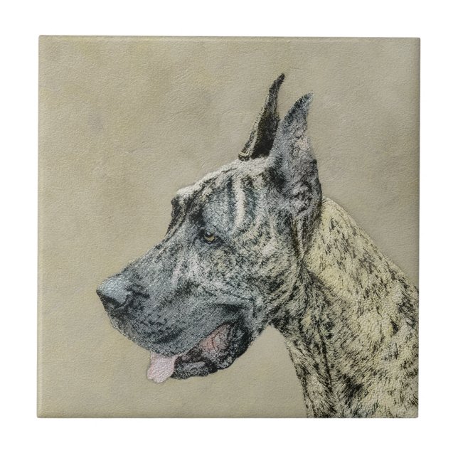 Azulejo De Cerâmica Pintura com o Grande Dane (Brindle) - Arte Canina  (Frente)